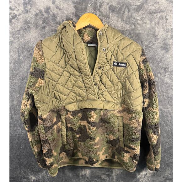 Columbia Women's Sweet View Fleece Hooded Pullover Camouflage Large 1/4 Snap - Picture 8 of 8
